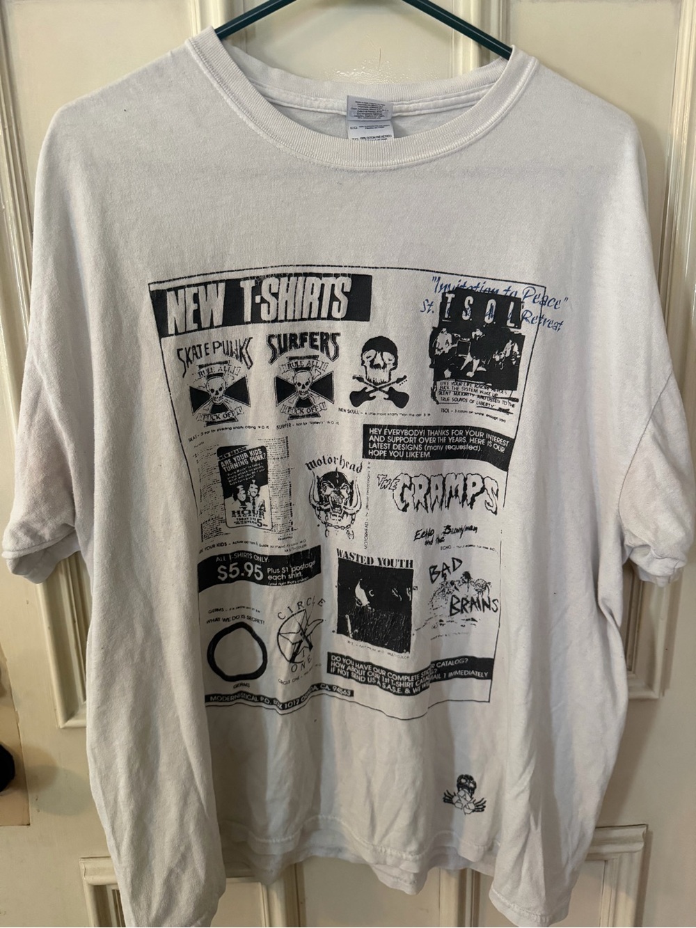 Vintage White Graphic 80s PunkTee with Black Print